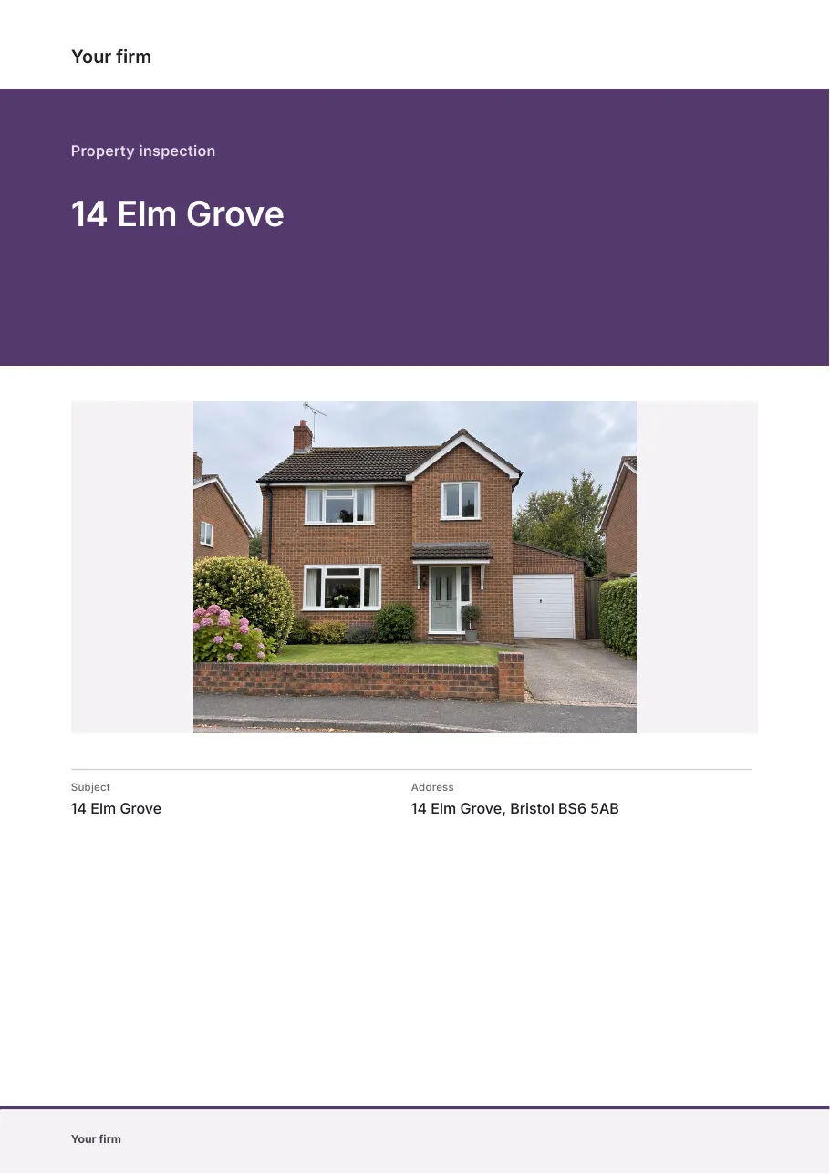 Your own inspection report: sample cover page