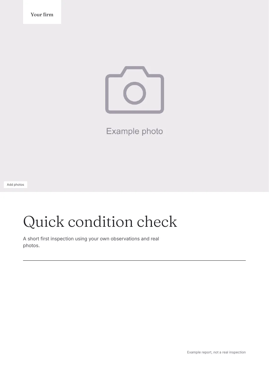Quick condition check: sample cover page