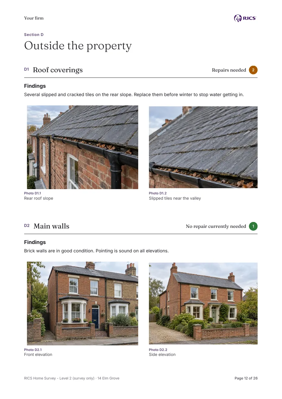 RICS Home Survey Level 2, sample page: Outside the property